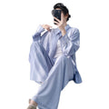 2026极简风棉绸睡衣女长袖衬衫套装高级感透气家居服可外穿睡衣