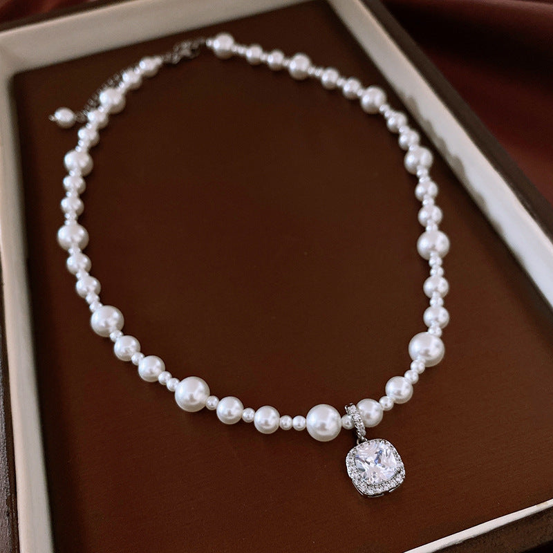 French Multi-Layer Pearl and Rhinestone Necklace - view 8