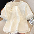 Summer New Chinese Elegant Satin Jacquard Short Sleeve Shirt