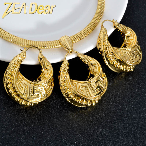Dubai Jewelry New Release Vintage Long Wall Texture Design Tech Electroformed Necklace Earrings Set 2-Piece Set In Stock