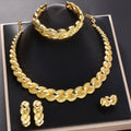 Fashionable EU/US Import 18K Gold Plated Twist Necklace Earrings Set Ring Bracelet Set India Women Banquet Jewelry Set