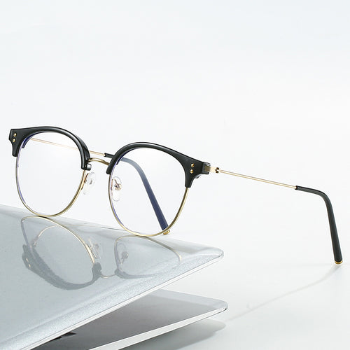 RedNote Style of Cold Tea Plano Fashionable Half-Rim Anti-Blue-Light Photochromic Glasses Retro Oval Round Glasses Frame