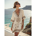 Bohemian Print V-Neck Loose Beach Dress, Summer Sun Protection