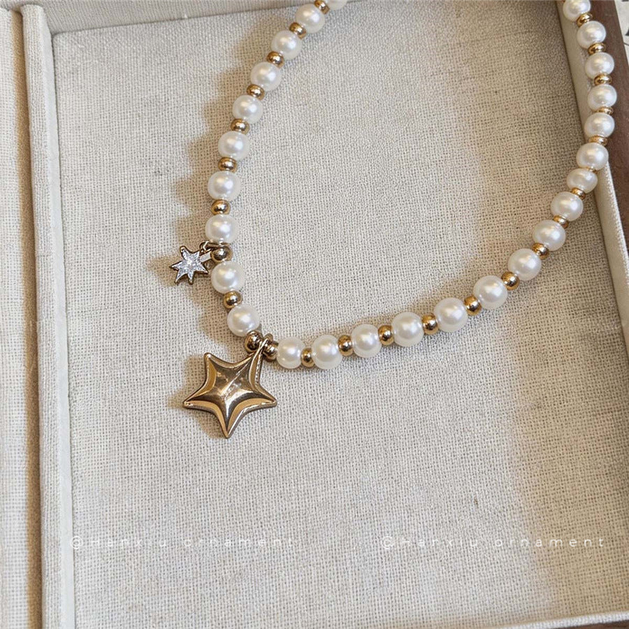 French Star Pendant Pearl Necklace - view 4
