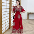 Women's Summer Chinese French Short Sleeve V-Neck Printed Dress + Skirt 2026 - 1-1#