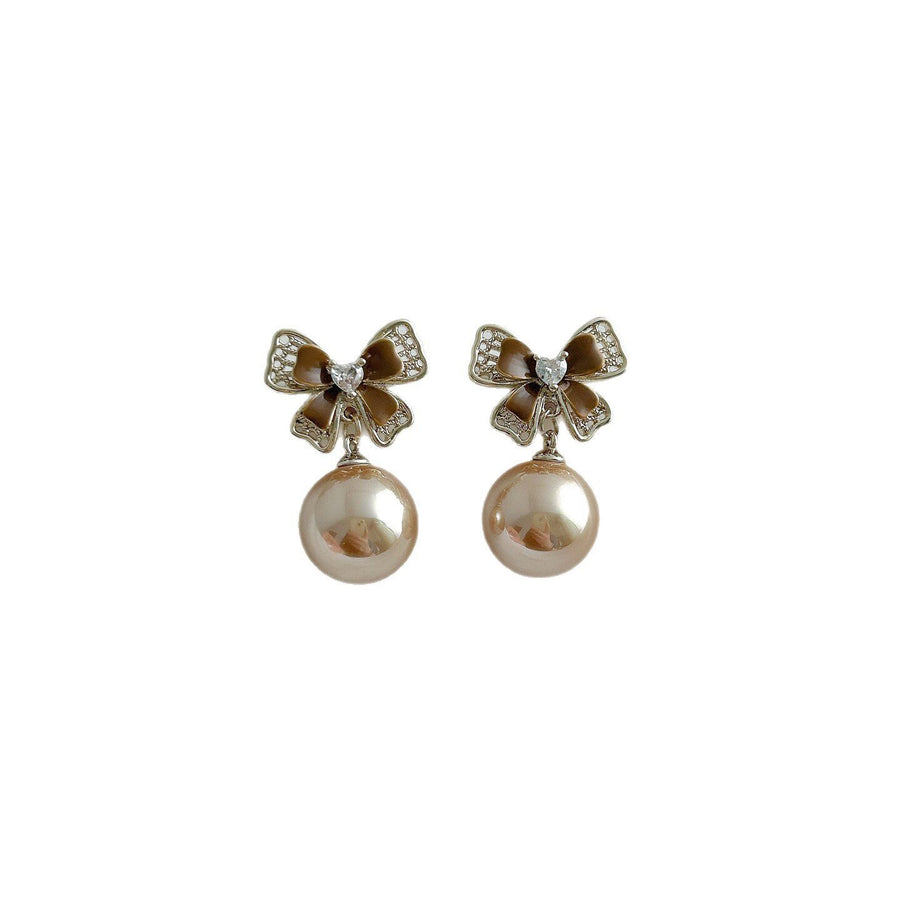 Vintage Zircon Bow Pearl Stud Earrings - view 5