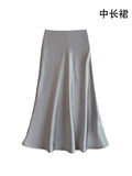 Fall French Elegant Satin High Waist Drapey Skirt