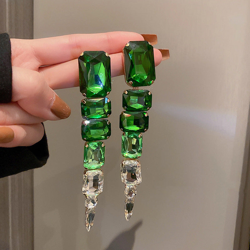 Emerald Green Oval Rhinestone Stud Earrings - view 3