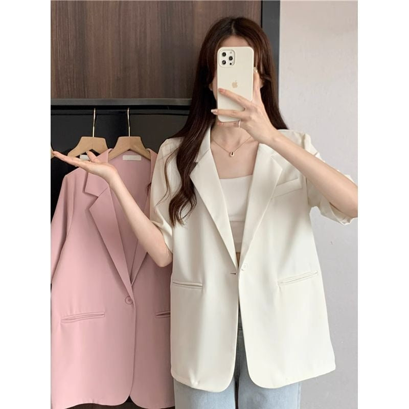 Women's Summer Korean Casual Petite Short Sleeve Lightweight Loose Jacket + Top 2026 - White