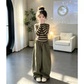Girls' Striped Cord Tee & Curved-Leg Pants Set