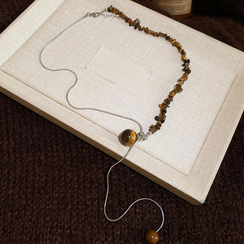 Vintage Tiger's Eye Round Pendant Necklace - view 2