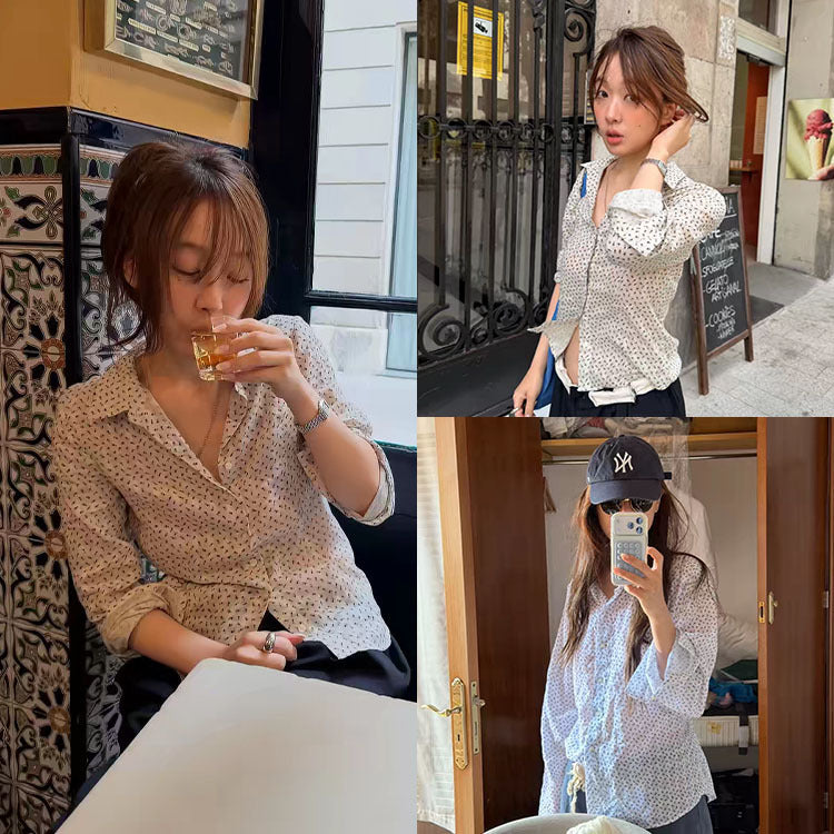Summer Korean Elegant Long Sleeve Lapel Collar Floral Sun-Protection Shirt