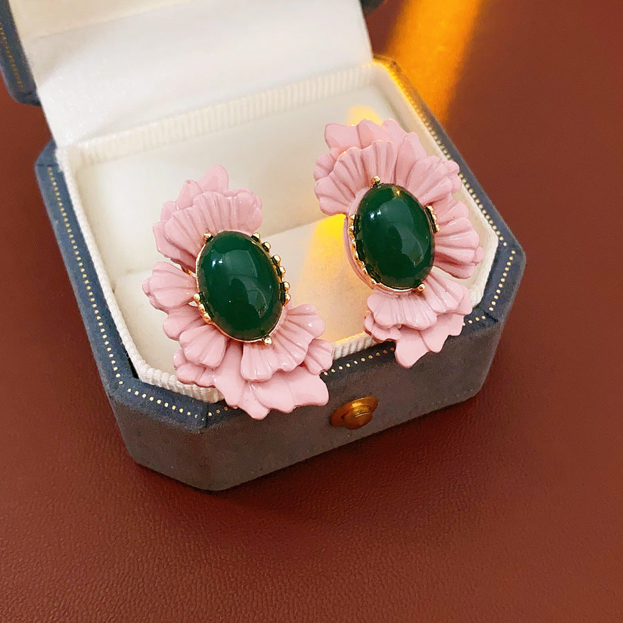 Vintage Rhinestone Flower Pearl Stud Earrings - view 7