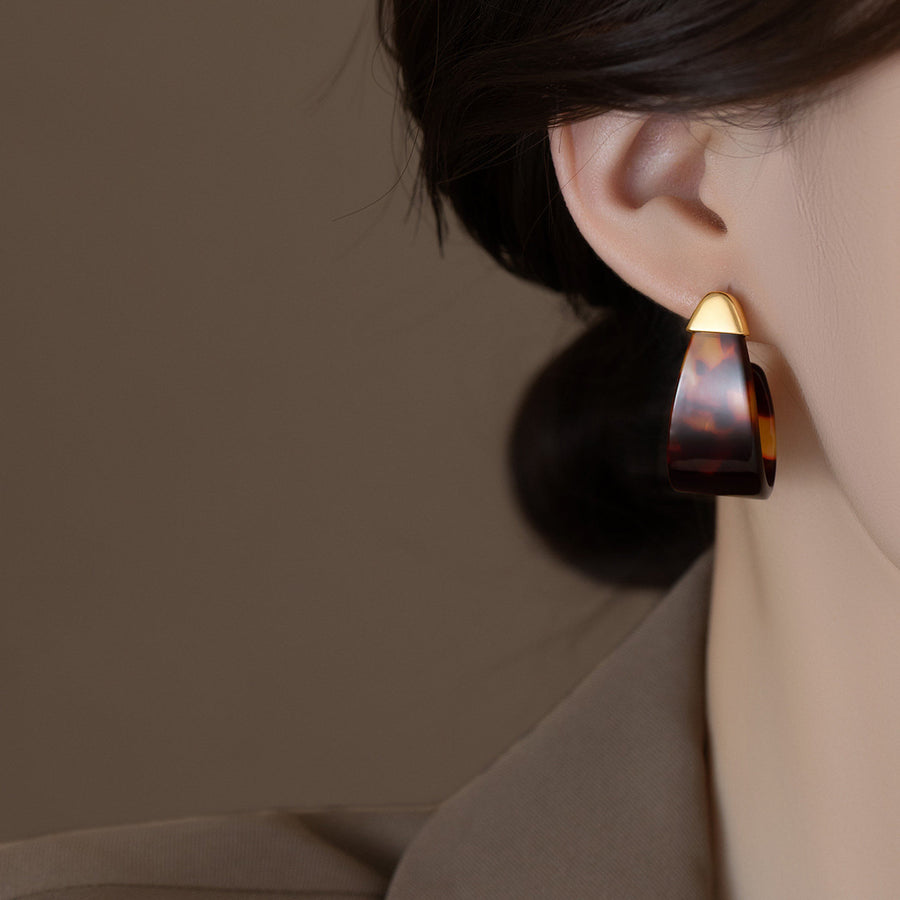 18K Gold-Plated Brown Teardrop Stud Earrings - view 3