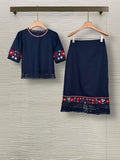 Women's Ethnic Artistic Linen Embroidered Hem Skirt 2-Piece Set 2026 - As Pictured