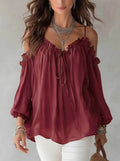 Fall Casual Off-Shoulder Tie-Front Shirt + Camisole