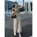 Summer New Chinese Casual Frog Button Loose Wide Leg Pants + Top Set