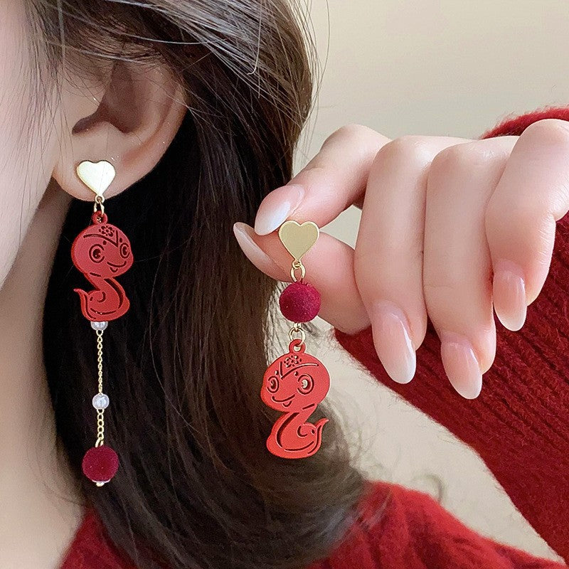 Chinese New Year Red Koi Fish Statement Earrings - view 3