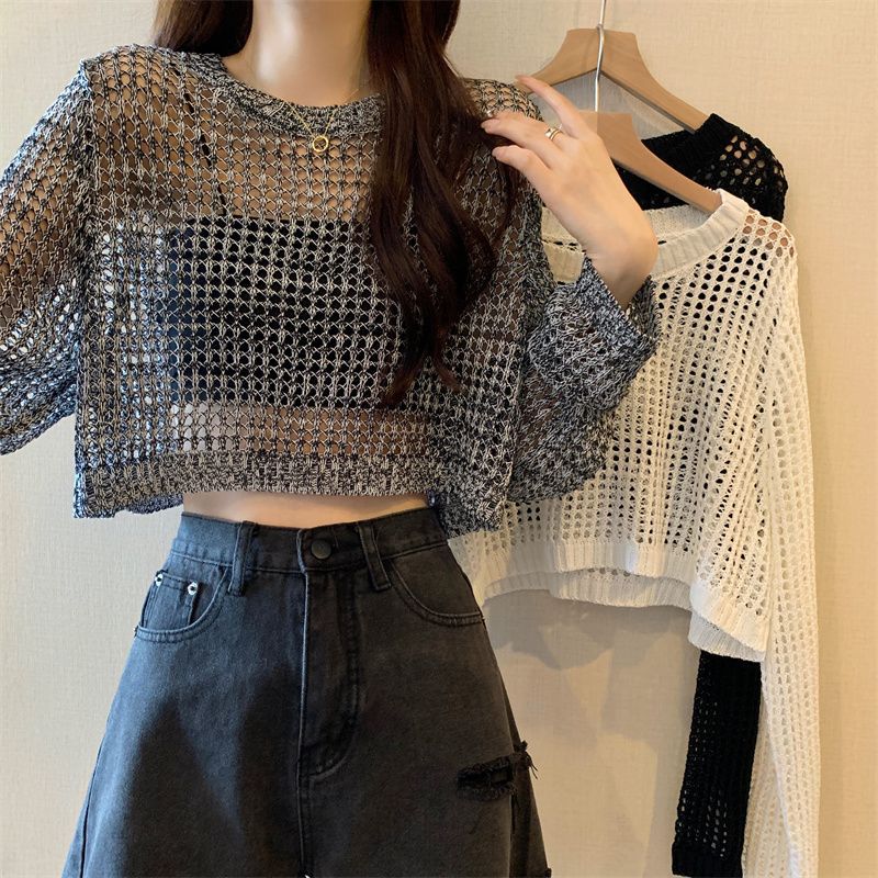 Women's Summer Trendy Hollow-Out Sun-Protection Lightweight Loose Knit Top 2026 - White