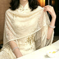 Women's New Chinese Knit Fringe Qipao Dress + Cardigan + Shawl 2026 - Off White