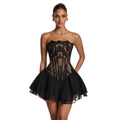 Mesh Tie-Front Short Skirt + Skirt + Top 2-Piece Set