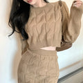 Relaxed Knit Wool Long Sleeve High Waist Fitted Sweater + Short Skirt + Skirt 2-Piece Set