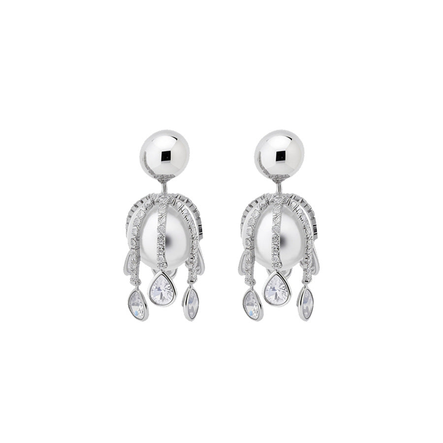 Vintage Zircon Pearl Tassel Stud Earrings - view 5