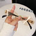 Rimless Beveled Polygon Women Sunglasses Premium Light Luxury Gold Silk No Rim Sunglasses Driving Sun-Proof Glasses
