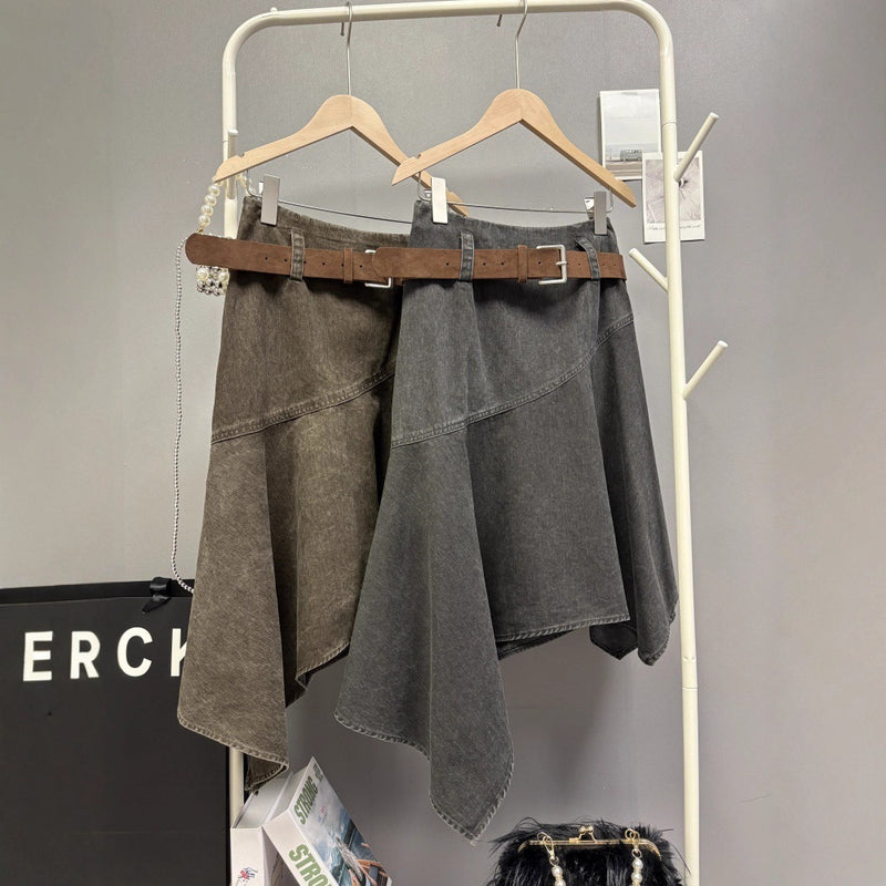 Fall Trendy Retro Asymmetric Skirt + Short Skirt