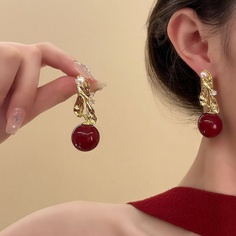 Anchora Red Vintage Flower Stud Earrings - view 2