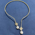 Western Simple Retro Pearl Cubic Zirconia Full Diamond Necklace Bride Accessory New Elegant Wedding Rhinestone Choker Bead Collar