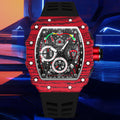 PINTIME / Item Time Starry Sky Rhinestone Wine Barrel Type Mens Watch 6 Hand 3 Eye Multifunction Beige Tight Date Silicone