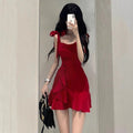 Hot Girl Red Camisole Short Dress, Fitted Design