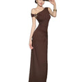 Off-Shoulder Sleeveless Slit Fitted Long Dress, Minimalist