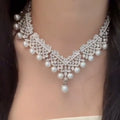 French Rhinestone Pearl Necklace Evening Gown Statement Choker Set Girls Day Bride Clavicle Chain Luxury Necklace