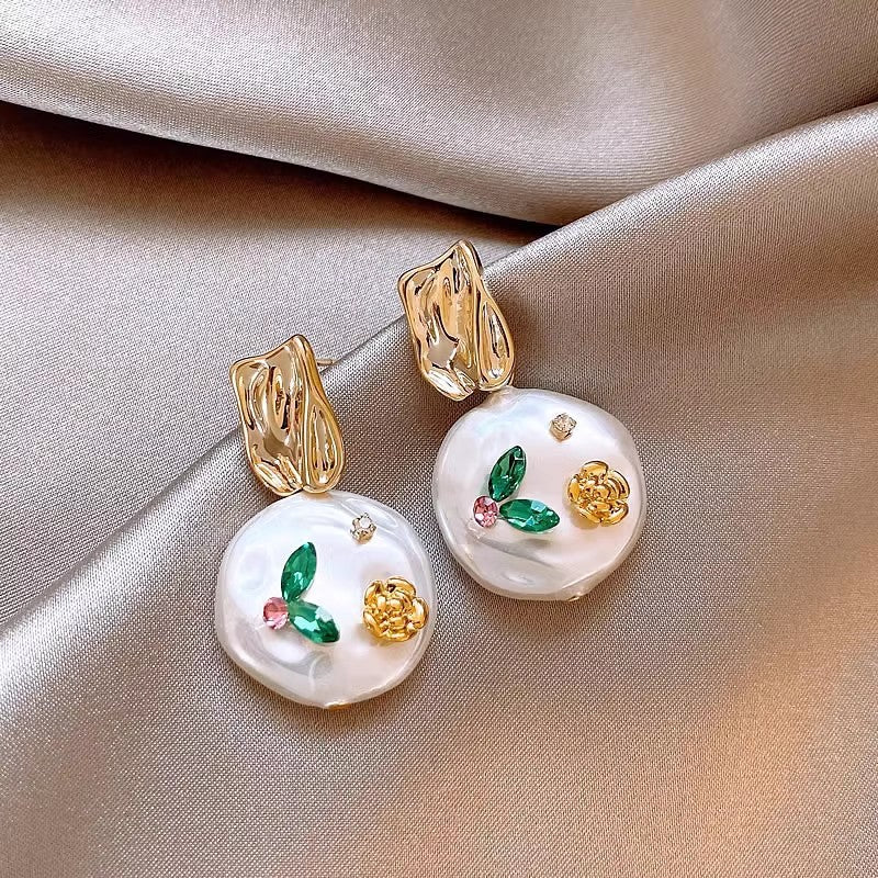Monet Garden Floral Pearl Rhinestone Earrings - view 10