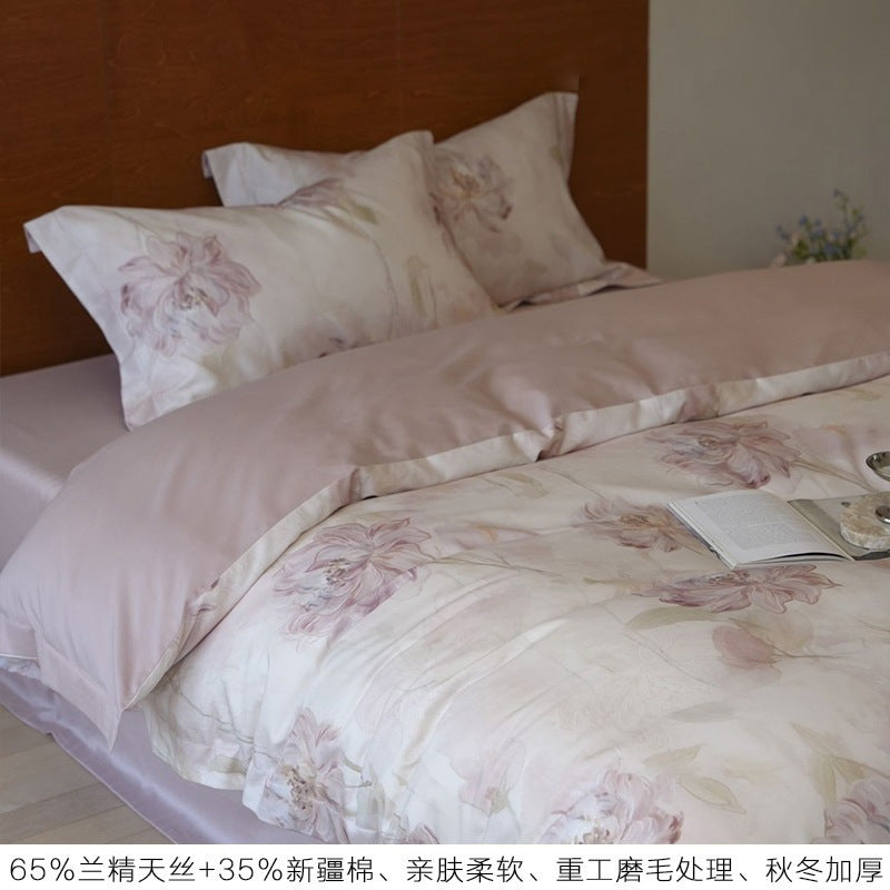 Island Flowers Purple Tencel Printed 4-Piece Bedding Set - view 5