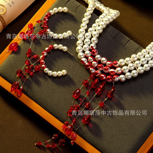 EU/US Import Accessory Personality Round Bead Multi-Layer Necklace Retro Gothic Breeze Teardrop Form Fringe Stud Jewelry Necklace