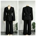 Formal Long Sleeve Lace Trim Pants 2-Piece Set