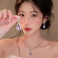 Ethereal Purple Dream Isle Full Diamond Super Sparkle Geometric Teardrop Jewelry Set Imperial Breeze Banquet Necklace Light Luxury Niche Necklace