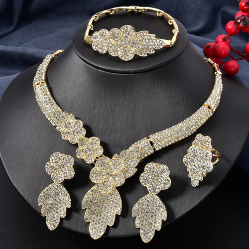 Dubai Gold Overseas 18K Gold Bride Knot Wedding Necklace Earrings Set Ring Bracelet Set Huawei Beauty India Women Banquet Set
