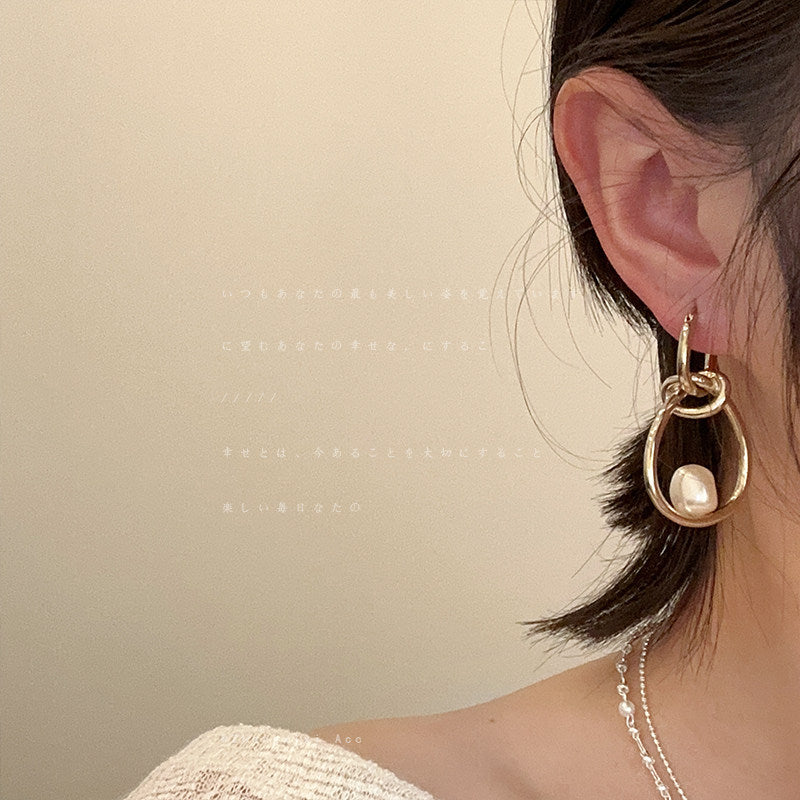 French Vintage Oval Pearl Hoop Earrings - view 3