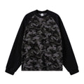 ARTIE Unisex American High Street Waffle Camo Spliced Raglan Long Sleeve T-Shirt
