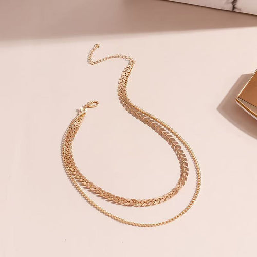 Retro Classic Western Gold Stainless Fish Bone Chain Choker Women ins Women Long Style Fashionable Collarbone Necklace Stripe