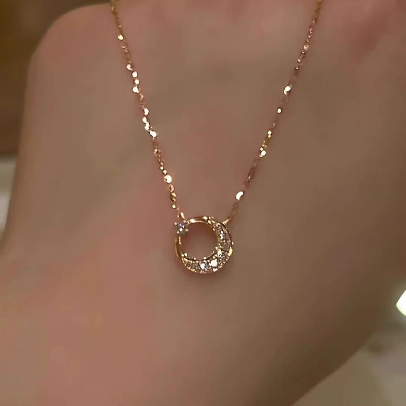 新款星月项链饰品女轻奢小众高级感日月星辰吊坠锁骨链送女友礼物