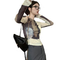 Women's Splice Contrast Long Sleeve Slim Top