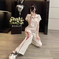 Summer Sporty Casual Short Sleeve Wide Leg Pants + Top Set