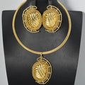 Wholesale Overseas Statement Middle East Cutout Design Gold Plated Necklace Pendant Earrings 2-Piece Set Jewelry Set Women