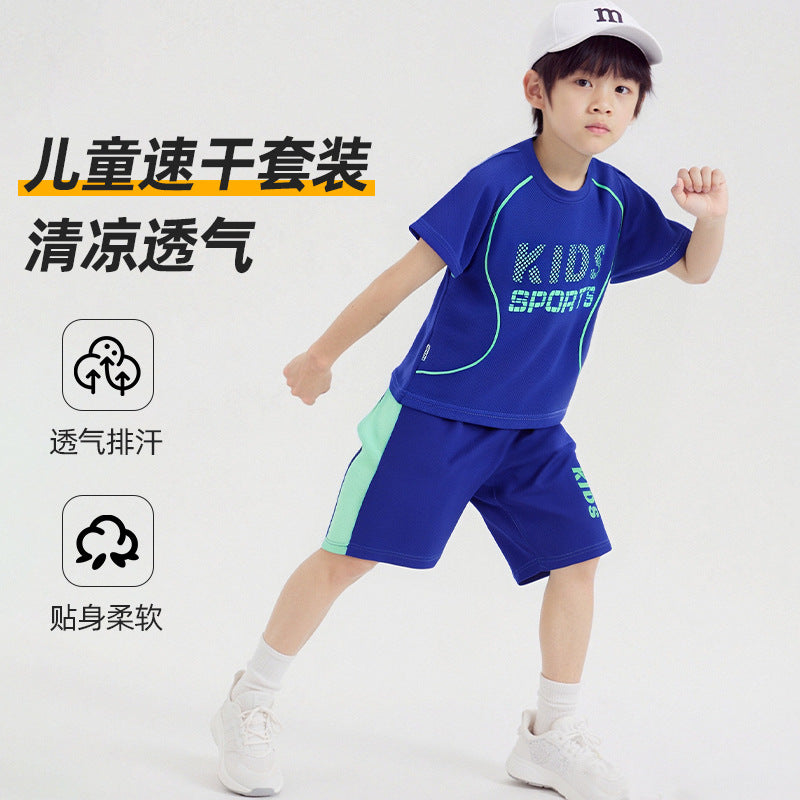 children's short-sleeved football suit, boy's sportswear, girl's quick-drying breathable shorts, med