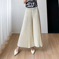 Summer Fashion Slimming High Waist Pleated Swing Loose Wide Leg Pants + Pants